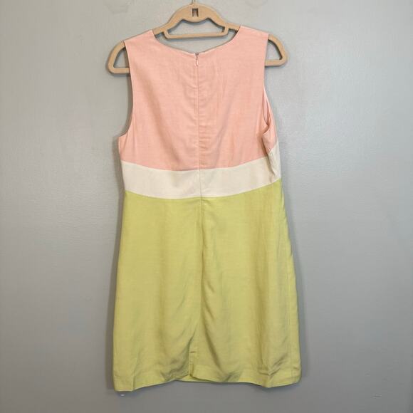 Brooks Bothers Mini Sheath Dress 12 Pink Green Colorblock Linen Blend Sleeveless - Picture 2 of 8